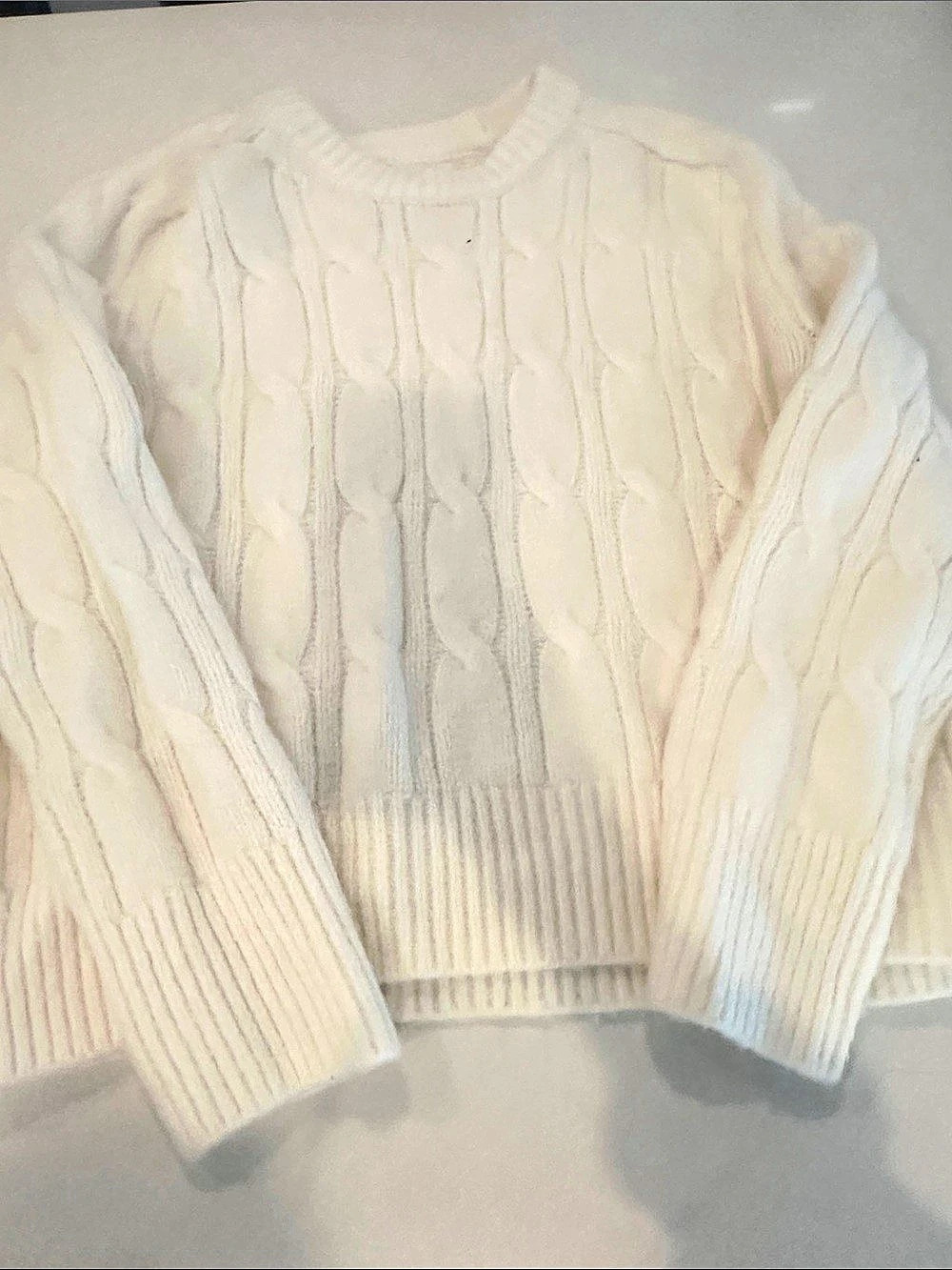 Abercrombie & Fitch Textural Stitch Cable Crew Sweater White Medium